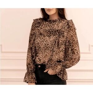 Rachel Parcell beige bisque leopard top Cheetah Animal Print Shirt Sz M NEW
